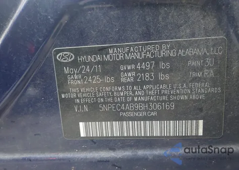 2011 Hyundai Sonata Limited 2.0T from USA, damaged, VIN 5NPEC4AB9BH306169
